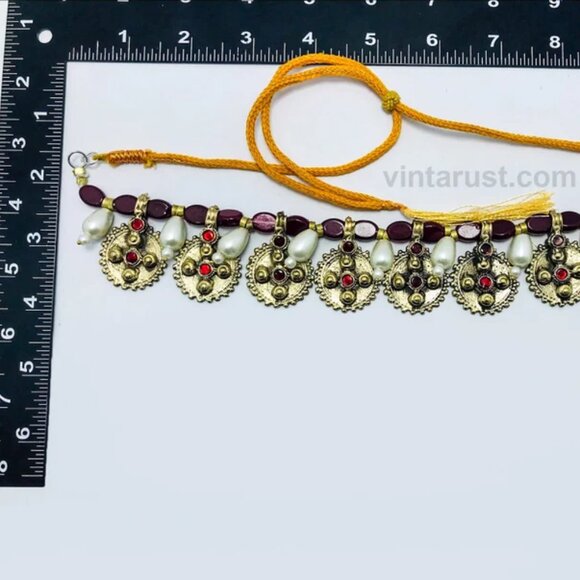 Pearls and Beads Jewelry Set, Handmade Coins Jewelry Set With Glass Stones, - Picture 7 of 12